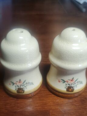 Vintage MCM Pink , Green Cream Floral Ceramic Salt and Pepper Shakers - Set of 2